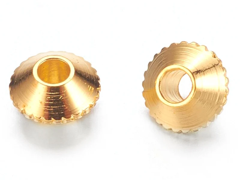 20 perles rondelles toupies ciselées en laiton doré - 4 mm