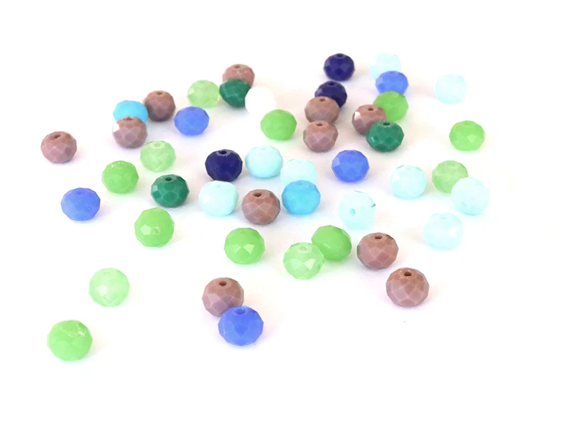 Lot de 50 perles à facettes en verre 8x6 mm - bleu et vert