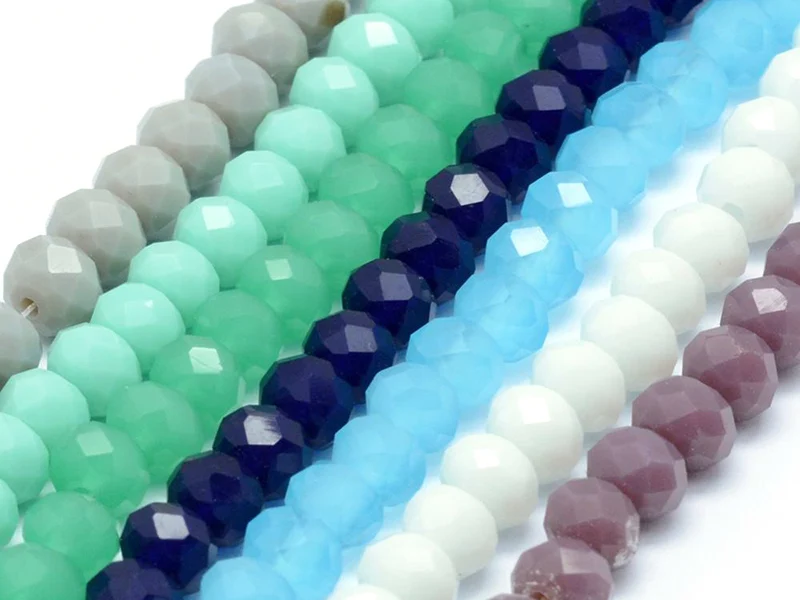 Lot de 50 perles à facettes en verre 8x6 mm - bleu et vert