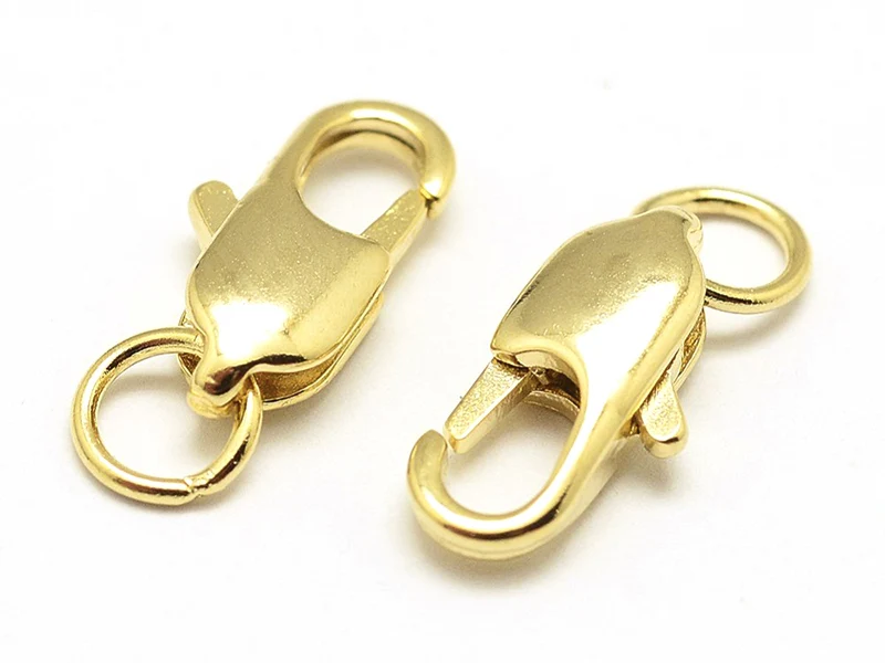 Fermoir mousqueton allongé 11mm avec anneau - doré à l'or fin