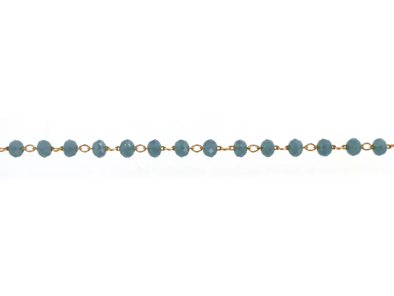 Chaine laiton avec perles en verre - bleu canard
